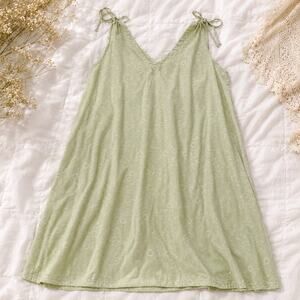 Vintage 1980s Pastel Green Cotton Slip Dress USA Made Tie Strap Cottagecore M